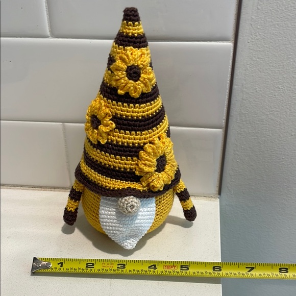 Handcrafted Sunflower Gnome Amigurumi Crochet Home Decor Flower Summer Sun - Picture 7 of 12